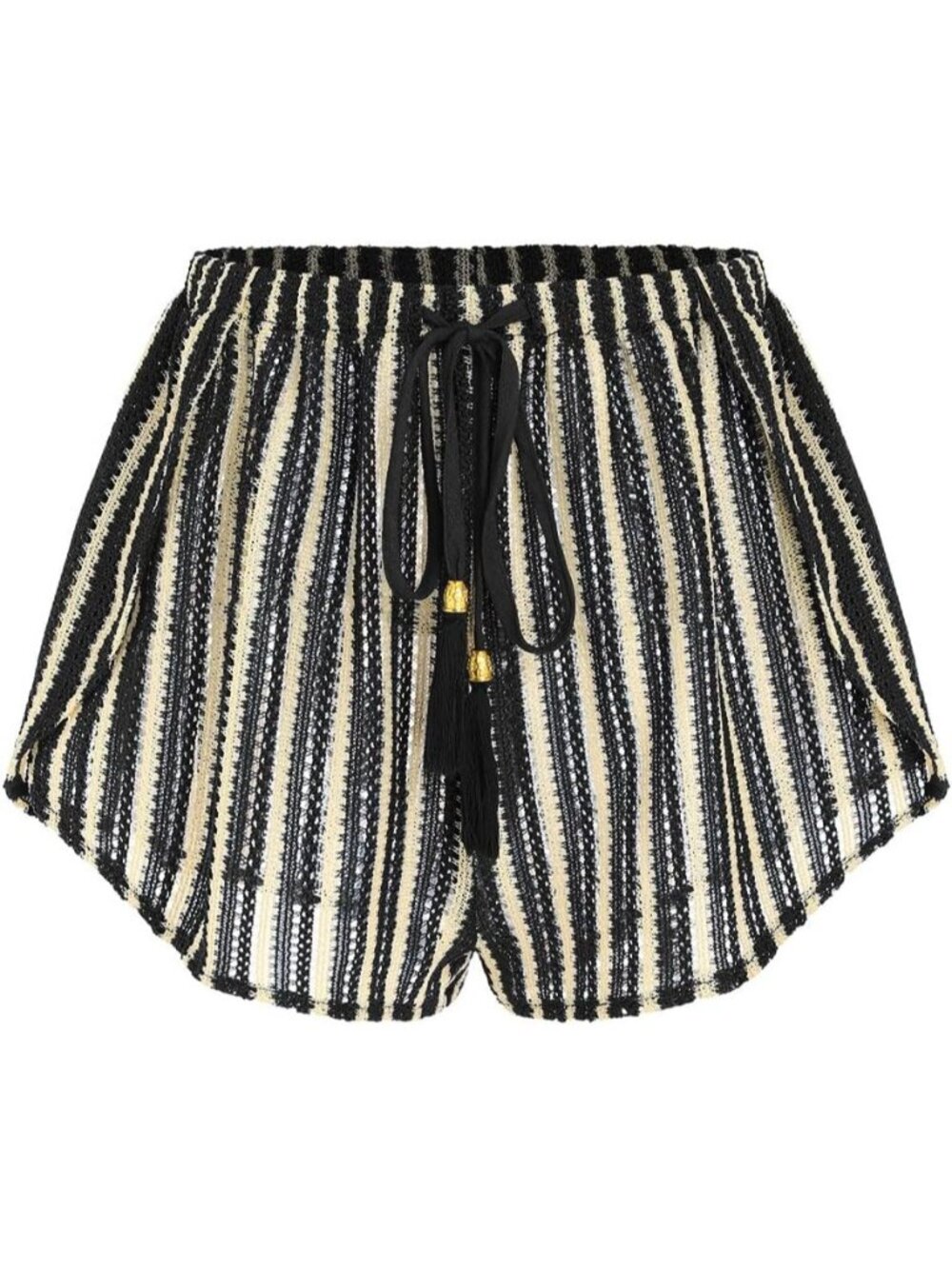 Women's Black Striped Crochet Cover Up Shorts Beach High Waisted Swim Bottom - Picture 1 of 6